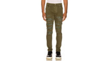 stylish hip hop custom dark green skinny stretchy denim ripped jeans1
