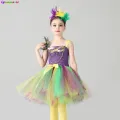 Beaded Girls Mardi Gras Outfit Peacock Feather Tutu Dress with Headband Kids Mardi Gras Carnival Halloween Dress Up Fancy Dress