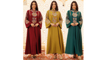 EID New Design Closed Lantern Sleeve Abaya Belted Gown Dress Dubai Abaya Women Muslim Dress Long Robe1