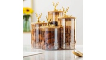 Kitchen Food Storage Container Glass Spice Jar with Bamboo Lids Elk Stripe Sealed Jar Moisture-Proof Large Capacity Jar1