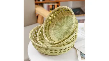 Handmade Bamboo Woven Basket Vegetable Fruit Storage Rustic Organizer Kitchen1