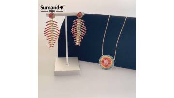 Sumando gold plated multi color glass with alloy disc pendant necklace rainbow gold jewelry1