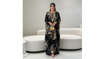 Floral Printed Luxury Abaya Hot Diamond Bat Sleeve Chiffon Maxi Gown Dubai Evening Party Dress1