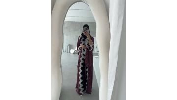 Polka Dot Chiffon Open Abaya with Wave Lace Trim Hijab Set (1)