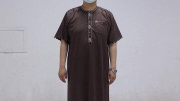 Factory Supply Muslim Abaya Men Thobe  Moroccan Plus Size Plain White Islamic Men Thobe Button1