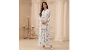 Muslim Women Elegant Floral Pleated Maxi Abaya Long Dress with Long Sleeve for Wedding and Daily Jalabiya Long Robe1