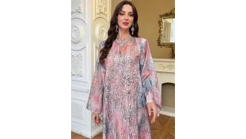 Beaded Printed Abaya Dress with Gradient Colors (1)