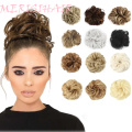 MERISIHAIR Girls Curly Scrunchie Chignon With Rubber Band Brown Gray Synthetic Hair Ring Wrap On Messy Bun Ponytails