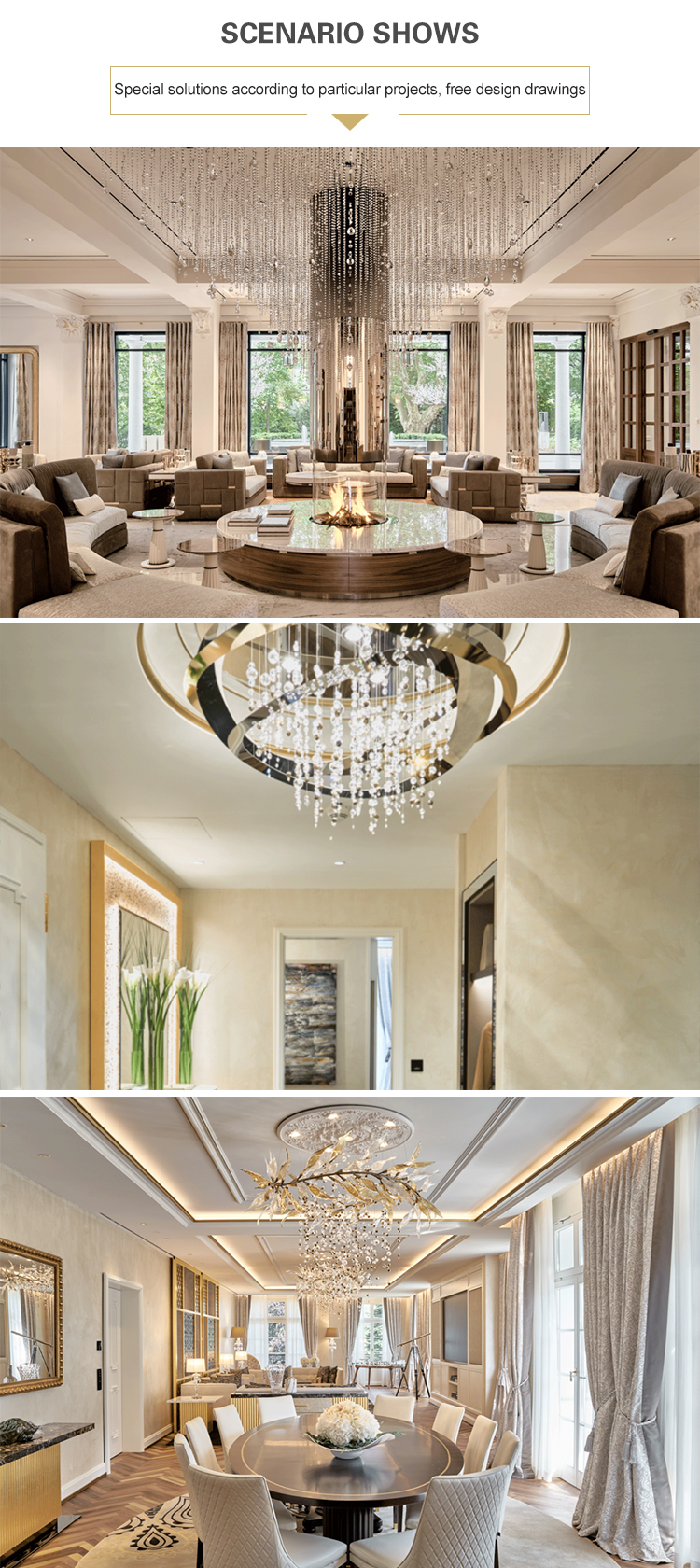 Contemporary classic elegant glass crystal custom project indoor decoration chandelier