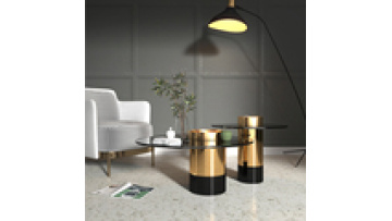 Luxury modern design sofa center tables living room furniture round tempering glass top copper base coffee table1