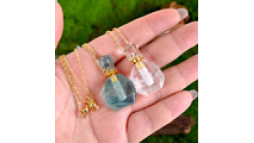 Wholesale Natural High Quality Rose Pink Crystal Quartz Perfume Essential Oil Bottles  Bottle Pendant1
