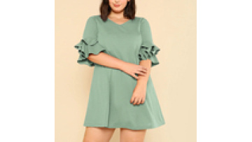 Custom Design V Neck Flounce Sleeve Women Big Size Fat Women Dress1