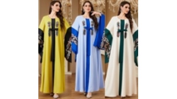 New Floral Printed Embroidery Abaya Patchwork Party Wear Abayas Dubai Middle East Jalabiya Women Clothing Factory Wholesale1