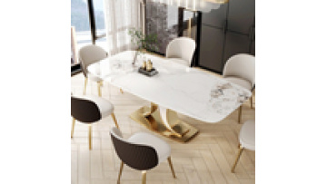 Italy Morris Wood Top Luxury 6 Seats Stainless Steel Legs Double Pedestal Dining Table1