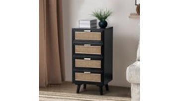 New fashion natural door side nordic style  modern designs storage solid wood kitchen living room rattan cabinet1