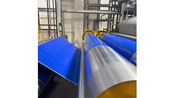 Livite 680GSM dark blue PVC high quality coating tarpaulin materials is in production.