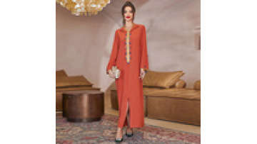 Latest Design Muslim Dress Abaya With Hooded Long Dress Shiny Beadings Solid Color Abayas for Women Muslim1