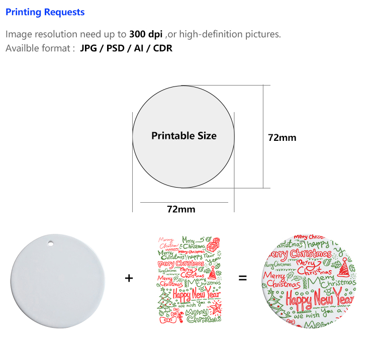 Wholesale sublimation two sides white ceramic Christmas Decoration blank round shape printable Christmas ornaments