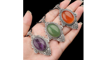 Silver Alloy Oval Cabs Stone Pendant SP1951S