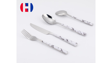16pcs of  Flatware Stainless Steel Marbling Plastic Handle Cutlery Set HOZ Kitchenware Household Products1