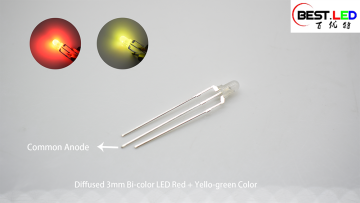 Diffused 3mm Bi-color LED Red + Yellow-green Color