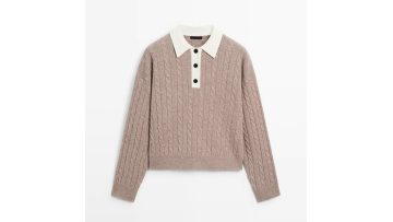 Ladies' style contrasting color collared knitted sweater for women