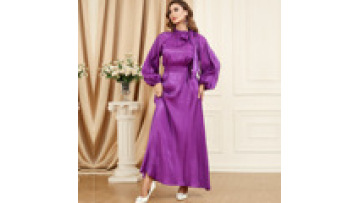 High Quality Turkish Abaya Long Lantern Sleeve Muslim Dress with Belt Custom Kaftan Clothing1
