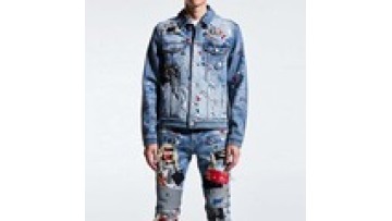 Custom Style Denim Jacket Patchwork Ripped Hole Distressed Destroyed Splash Dot Jeans Jacket For Men1