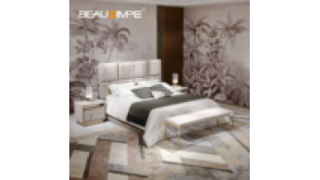 Italian Light Luxury Decoration Style King Size Bed Bedroom Furniture Home Bed Genuine Leather Embossed Craft Wooden Bed1