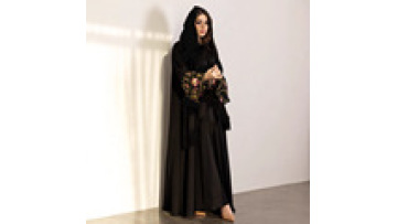 Black Open Abaya Muslim Fashion Embroidered Robe with Hijab Dubai Arab Middle Eastern Islamic Women's Clothing1