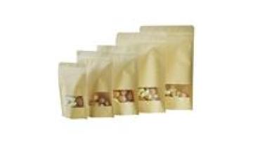 China Smell proof Brown Doypack Stand Up Pouch Ziplock Kraft Paper Bags With Clear Window And Zipper1