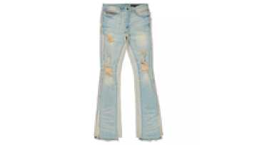 Mens Vintage Blue Flare Pants for Men Distressed Baggy Jeans Patch Hole Jeans1