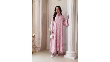Floral Jacquard Closed Abaya Dress with Scalloped Hem (1)