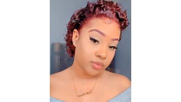 Cheap Human Hair Pixie Wig Wholesale Short Bob Curly 13x1 Transparent Lace Front Wig 99J Burgundy Water Wave Frontal Lace Wig1