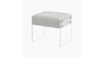 Modern Square Ottoman with Transparent Acrylic Legs & Plush Ivory Upholstery | Minimalist Chic for Living Room & Bedroom Decor ​​English Tags:​