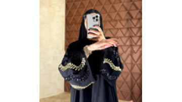 Muslim Black Sequined Robe Dubai Arabian Embroidered Abaya with Hijab Fashionable Outerwear Coat Wholesale Islamic Clothing1