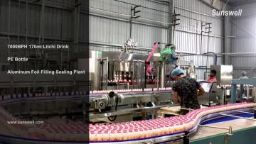 7000BPH 170ml Litchi Drink PE Bottle Aluminum Foil Filling Sealing Plant