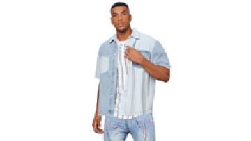 Mens Clothing Double Pocket Shirts Casual Short Sleeve Button Up Color Block Shirt Custom for Men1