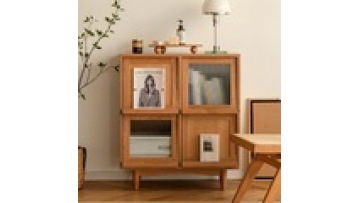 Spots goods nordic style modern designs natural  sideboard display storage rattan living room kitchen wood cabinet1