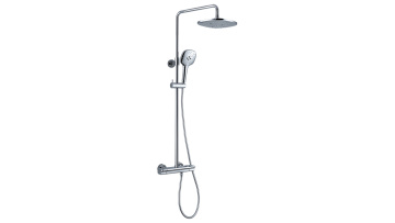 Chrome Thermostatic Dual Handle Shower Fixtures Set with Round Rainfall Shower Head Contemporary Exposed Shower Faucet System1