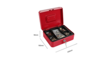 25cm Medium Size Metal Cash Money Saving Safe Box Storage Organizer Coins Bills Removable Tray1