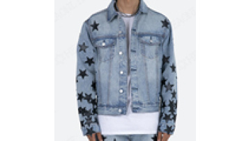 Customized Men Jean Jacket  Star Sticker Wash Water Trucker Jacket Men1