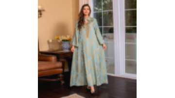 Muslim Abaya Robe Musulmane Cheap Muslim Abaya Long Sleeve V-neck Printed Pearl Decoration Women Abaya Dubai Islamic Clothing1