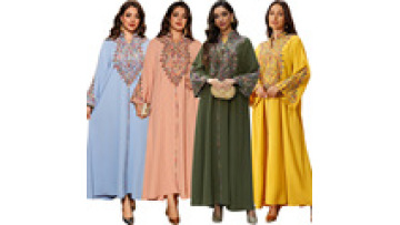 High Quality Fancy Middle East Muslim Embroidered Abaya Dress Dubai Women's Elegant Islamic Long Sleeves Jalabiya Arab Eid Robe1