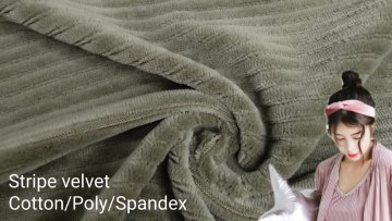 Fabric Textile Raw Material CVC 65% Cotton 32%Poly 3%Spandex Velvet Knit Stripe Fabric For Clothing1