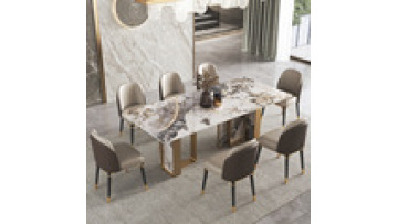 Italy design C shape stainless steel golden base rectangular marble table set luxury dining table and chairs1