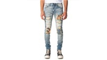 Jeans Vendor Custom Vintage Skinny Jeans Patch Under Ripped Wash Blue Jeans For Men1