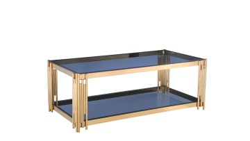 TL-AS20 Dual-Tier Gold Frame Coffee Table with Grey Glass – Stylish Storage