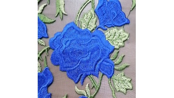 Poly mesh with embroidery fabric elegant design soft touch  blue color flower dress1