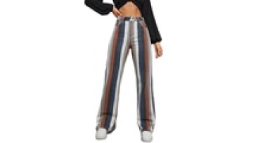 Top Fashion Stylish Loose Ladies  Colorful Striped Denim Jeans With Pockets For Women1